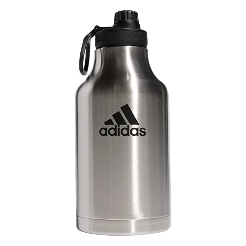 adidas 2 Liter (62 Oz) Metal Water Bottle, Hot/Cold Double-Walled Insulated 18/8, Stainless Steel/Black, One Size