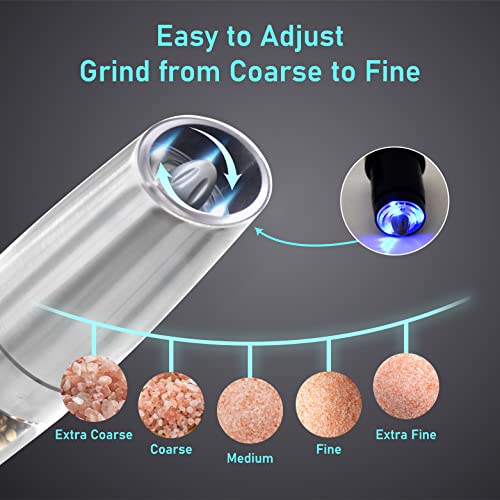 365Omni Gravity Electric Pepper and Salt Grinder Set – Adjustable Coarseness with LED Light – Battery Powered One Hand Automatic Operation – 2 Stainless Steel Mills for Indoors or Outdoors