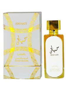 lattafa hayaati gold elixir eau de parfum spray for unisex, 3.4 ounce