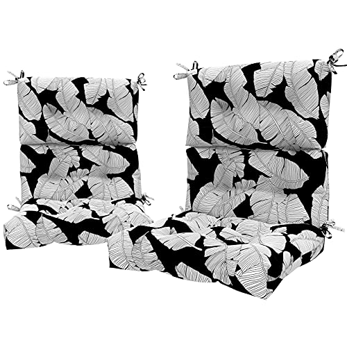 LVTXIII Outdoor Seat/Back Chair Cushion Patio Tufted High Back Cushion, Seasonal Replacement Rocking Chair Cushion with Ties (44” L x 22W”, Set of 2, Black Lush Leaf)