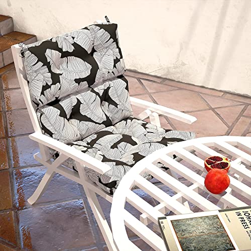 LVTXIII Outdoor Seat/Back Chair Cushion Patio Tufted High Back Cushion, Seasonal Replacement Rocking Chair Cushion with Ties (44” L x 22W”, Set of 2, Black Lush Leaf)