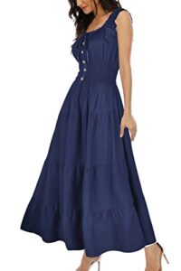 ostoo women's 2023 summer sleeveless boho floral print tiered casual flowy long maxi dress (navy, xxl)