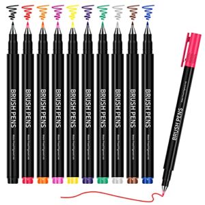 vitoler calligraphy pens, technical ink pens set, 10 color brush tip calligraphy markers for beginners, hand lettering pens for writing, drawings, signature, sketching, bullet journaling