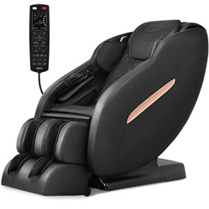 mynta massage chair, 3d sl-track full body massage chair recliner with body scan, heat, zero gravity, thai stretch, bluetooth speaker, airbags and foot rollers, black