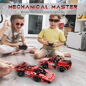 STEM Toy Building Toys Gifts for Age 5, 6, 7, 8, 9, 10, 11, 12 Years Old Kids Boys Girls, 2 in 1 Remote Control Racing Car Building Blocks, 351 Pcs DIY Building Kits, Engineering Construction Toy