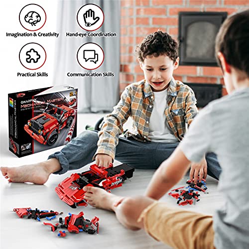 STEM Toy Building Toys Gifts for Age 5, 6, 7, 8, 9, 10, 11, 12 Years Old Kids Boys Girls, 2 in 1 Remote Control Racing Car Building Blocks, 351 Pcs DIY Building Kits, Engineering Construction Toy