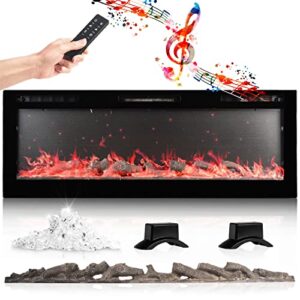 chic&cozy electric fireplace insert | 60" wall mounted, recessed or base legs | plays music with 2 bluetooth speakers | 10-color flame led | remote control, touch screen, wifi app & 8 hour timer