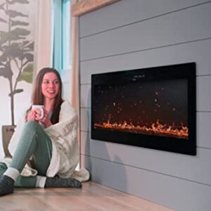 Chic&Cozy Electric Fireplace Insert | 60" Wall Mounted, Recessed Or Base Legs | Plays Music with 2 Bluetooth Speakers | 10-Color Flame LED | Remote Control, Touch Screen, WiFi App & 8 Hour Timer