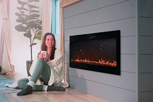 Chic&Cozy Electric Fireplace Insert | 60" Wall Mounted, Recessed Or Base Legs | Plays Music with 2 Bluetooth Speakers | 10-Color Flame LED | Remote Control, Touch Screen, WiFi App & 8 Hour Timer