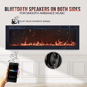 Chic&Cozy Electric Fireplace Insert | 60" Wall Mounted, Recessed Or Base Legs | Plays Music with 2 Bluetooth Speakers | 10-Color Flame LED | Remote Control, Touch Screen, WiFi App & 8 Hour Timer