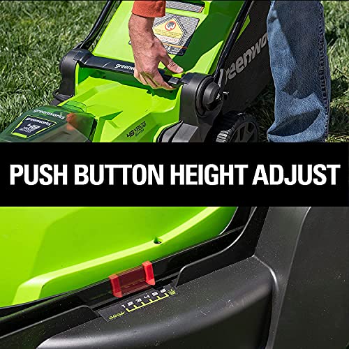 Greenworks 48V (2 x 24V) 17" Brushless Cordless Lawn Mower + 24V Drill / Driver, (2) 4.0Ah USB Batteries (USB Hub) and Dual Port Rapid Charger Included