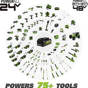 Greenworks 48V (2 x 24V) 17" Brushless Cordless Lawn Mower + 24V Drill / Driver, (2) 4.0Ah USB Batteries (USB Hub) and Dual Port Rapid Charger Included