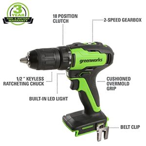 Greenworks 48V (2 x 24V) 17" Brushless Cordless Lawn Mower + 24V Drill / Driver, (2) 4.0Ah USB Batteries (USB Hub) and Dual Port Rapid Charger Included