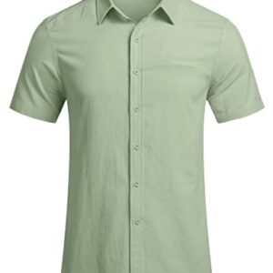 COOFANDY Mens Casual Short Sleeve Button Shirts Regular Fit Linen Shirt Lightweight Summer Tropical Shirts for Men Green