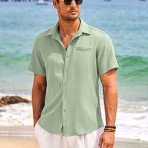 COOFANDY Mens Casual Short Sleeve Button Shirts Regular Fit Linen Shirt Lightweight Summer Tropical Shirts for Men Green