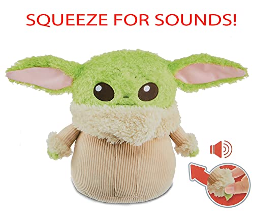 Star Wars Grogu Plush 12-Inch Toy Figure, Soft 'N Fuzzy Character Doll with Sounds, Press Hands to Activate