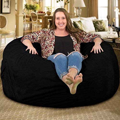 ULTIMATE SACK 5000 (5 Ft.) Bean Bag Chair: Giant Foam-Filled Furniture - Machine Washable Covers, Durable Inner Liner, 100% Virgin Foam. Comfy Bean Bag Chair. (Black, Suede)