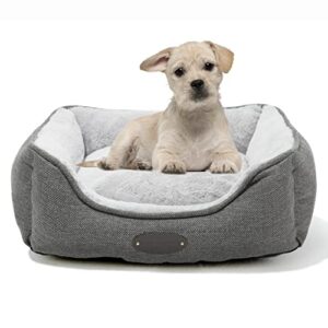 debang home dog bed for small dogs,calming dog beds,cat bed,anxiety comfy durable pet beds with reversible&washable cushion,square dog bed in grey color