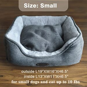 DEBANG HOME Dog Bed for Small Dogs,Calming Dog Beds,Cat Bed,Anxiety Comfy Durable Pet Beds with Reversible&Washable Cushion,Square Dog Bed in Grey Color