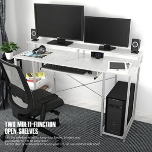 TOPSKY Computer Desk with Storage Shelves/24.5in Keyboard Tray/Monitor Stand Study Table for Home Office(54*19inch, White Marble Texture)