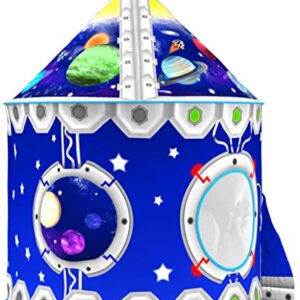 ImpiriLux Play Tent for Kids with Cape and Mask Costume Set | Rocket Themed Children's Pop Up Playhouse Fort for Boys and Girls