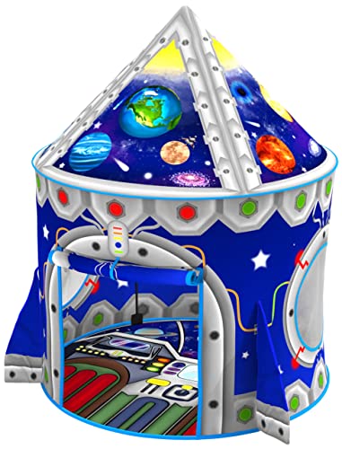 ImpiriLux Play Tent for Kids with Cape and Mask Costume Set | Rocket Themed Children's Pop Up Playhouse Fort for Boys and Girls