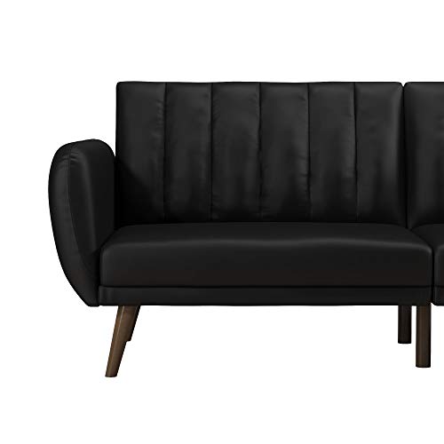 Novogratz Brittany Futon, Convertible Sofa & Couch, Black Faux Leather