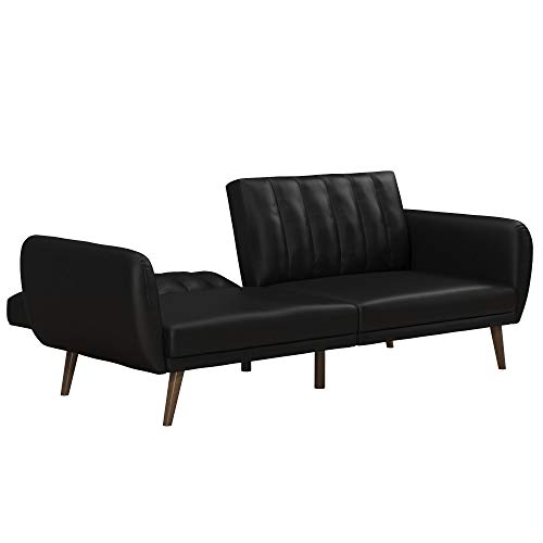 Novogratz Brittany Futon, Convertible Sofa & Couch, Black Faux Leather