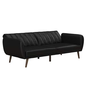 Novogratz Brittany Futon, Convertible Sofa & Couch, Black Faux Leather