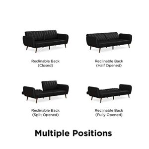 Novogratz Brittany Futon, Convertible Sofa & Couch, Black Faux Leather