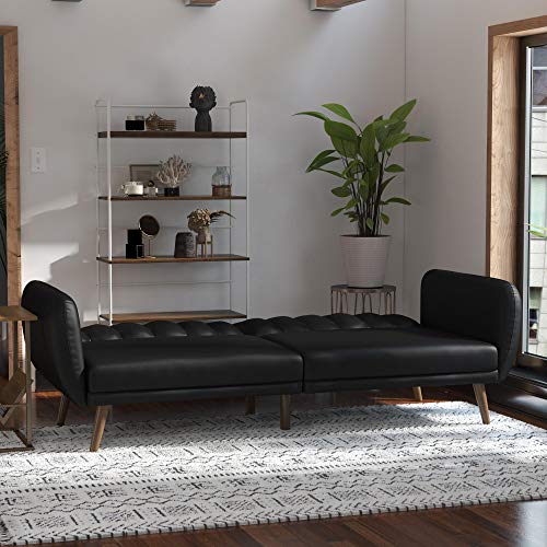 Novogratz Brittany Futon, Convertible Sofa & Couch, Black Faux Leather