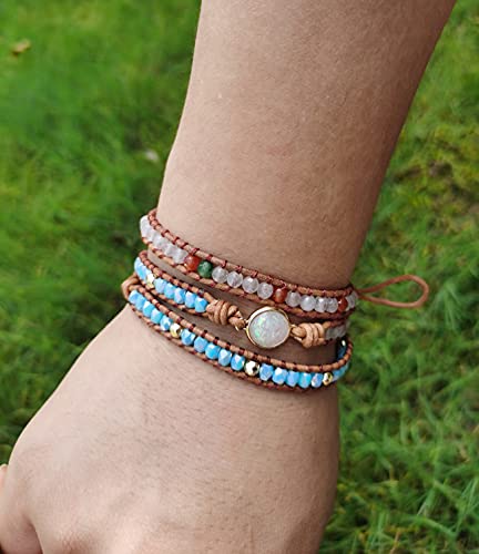 ZOSOJONA Women Wrap Bracelets Boho Natural Stone Jasper Turquoises Strand Bracelet Jewelry Collection (Nature stone)