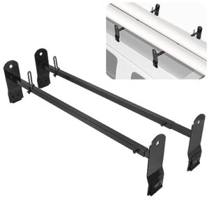 ecotric cross bar 53"-66" compatible with 1999-2022 chevy express gmc savana ford e series ladder rack for van roof rack ladder carrier steel rain gutter heavy duty black