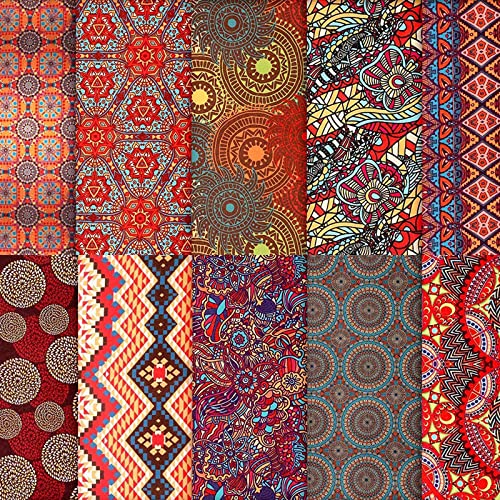 10 Pieces African Fabric Fat Quarters 10 x 10 Inches/ 25 x 25 cm, African Ankara Wax Print Fabric, Ankara Print Fabric for Sewing, Face Covering Make, Craft Projects and Patch Work DIY