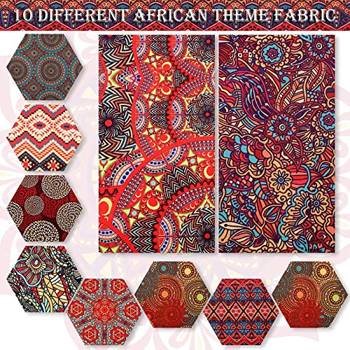 10 Pieces African Fabric Fat Quarters 10 x 10 Inches/ 25 x 25 cm, African Ankara Wax Print Fabric, Ankara Print Fabric for Sewing, Face Covering Make, Craft Projects and Patch Work DIY