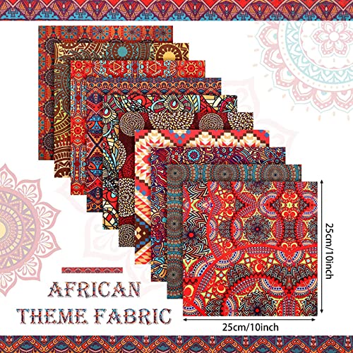 10 Pieces African Fabric Fat Quarters 10 x 10 Inches/ 25 x 25 cm, African Ankara Wax Print Fabric, Ankara Print Fabric for Sewing, Face Covering Make, Craft Projects and Patch Work DIY