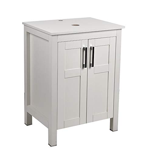 Puluomis 24 Inches Bathroom Vanity, Modern Stand Pedestal Cabinet, Wood White Fixture, Without Mirror