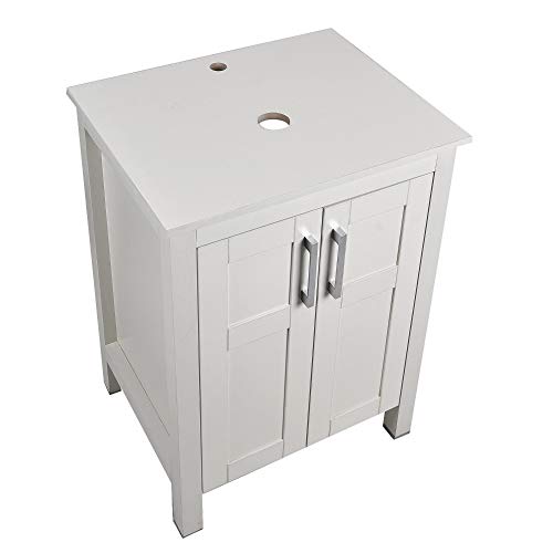 Puluomis 24 Inches Bathroom Vanity, Modern Stand Pedestal Cabinet, Wood White Fixture, Without Mirror