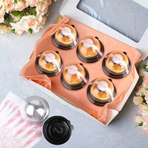 MIAHART 50 Pack Clear Plastic Mini Cupcake Container with 50 Pcs Label Stickers Baking Mini Cake Boxes Muffin Boxes Dome Box Candy Boxes, Black