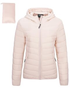 outdoor ventures women's packable lightweight full-zip puffer jacket with hood quilted winter coat