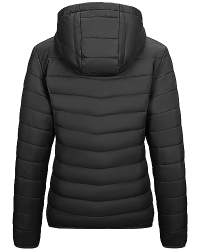 Outdoor Ventures Women's Packable Lightweight Full-Zip Puffer Jacket with Hood Quilted Winter Coat