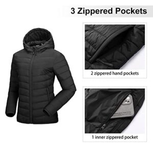 Outdoor Ventures Women's Packable Lightweight Full-Zip Puffer Jacket with Hood Quilted Winter Coat