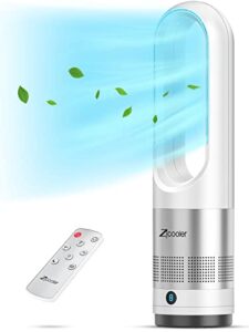 zicooler tower fan for bedroom, 22 inch bladeless fan, 80° oscillating with remote, 8 speeds, 8h timer, quiet desk cooling standing floor fans indoor home office room, white