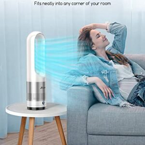 ZICOOLER Tower Fan for Bedroom, 22 Inch Bladeless Fan, 80° Oscillating with Remote, 8 Speeds, 8H Timer, Quiet Desk Cooling Standing Floor Fans Indoor Home Office Room, White