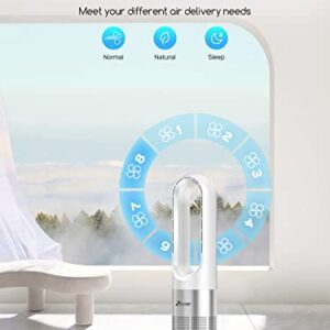 ZICOOLER Tower Fan for Bedroom, 22 Inch Bladeless Fan, 80° Oscillating with Remote, 8 Speeds, 8H Timer, Quiet Desk Cooling Standing Floor Fans Indoor Home Office Room, White