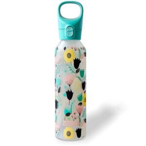 pyrex 17.5-oz color changing glass water bottle with silicone coating, leakproof and textured glass reusable water bottle, eco-friendly, bpa-free silicone coating, floral bold