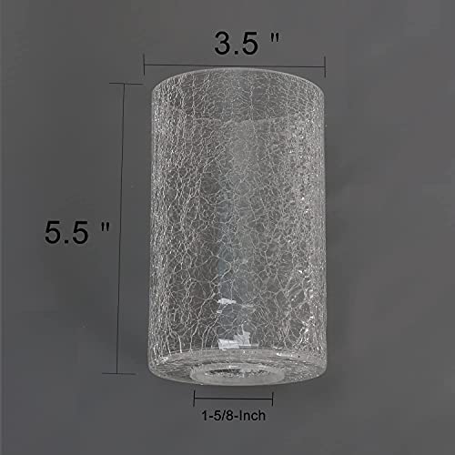Voguad 2 Pack Clear Glass Lamp Shade with Crack Finish, Cylinder Lighting Fixture Glass Shade Replacement for Chandelier Pendant Light Wall Sconce, 1 5/8 Inch Fitter