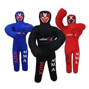 infinix sports kids grappling dummy bjj wrestling dummy for kids youth mma boxing dummies brazilian jiu jitsu dummy children punching dummy 110cm unfilled (black)