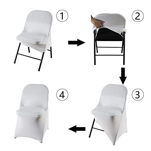 WELMATCH White Spandex Folding Chair Covers - 50 PCS Weddding Events Party Decoration Stretch Elastic Chair Covers Good (White, 50)