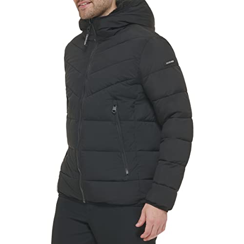 Calvin Klein Men's Hooded Stretch Jacket, Ebony, Large